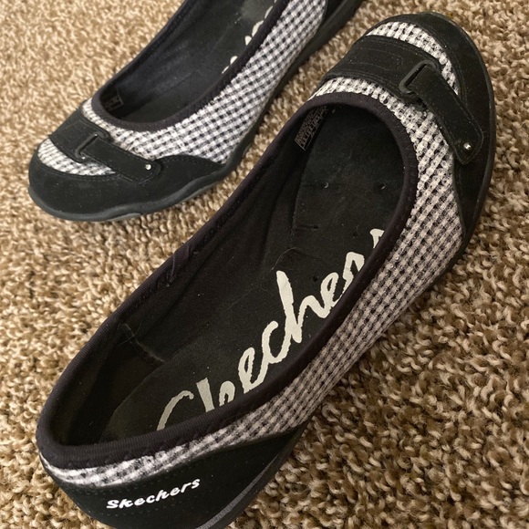 Skechers Shoes - Sequined Plaid Black and White Flat Skechers